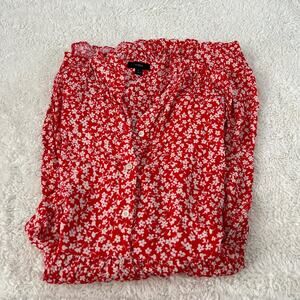 J. Crew Hadid Shirt Dress Large Tossed Bouquet Print Red White Floral Romantic